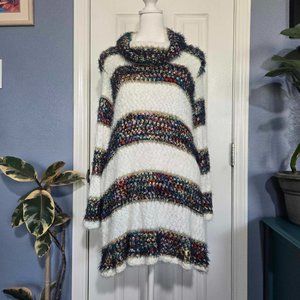 Studio JPR Women's XL SOFT Knit Striped Sweater Cowl Neck Winter White Craze